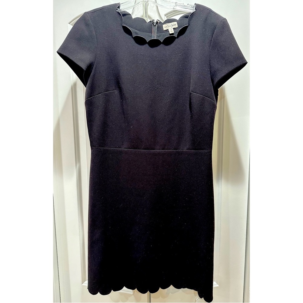 Black Short Sleeve Midi Scalloped Dress